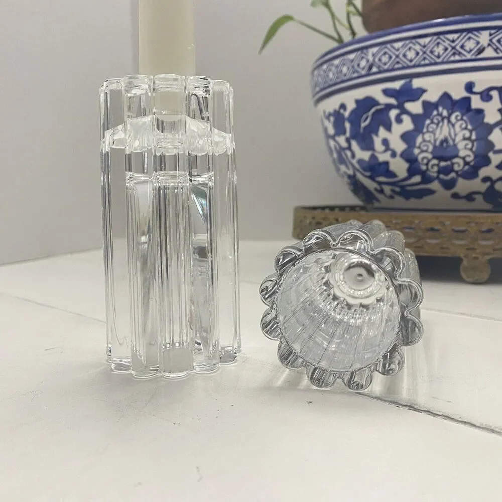 Vintage Pair Ribbed Crystal Glass 4.25